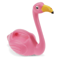 Plastic pink flamingo watering can with a yellow beak.