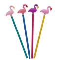Set of 4 pencil top erasers shaped like flamingoes, in a mixture of colours.