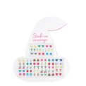Stick-on earrings displayed in various colourful shapes and designs