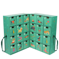 Green advent calendar with 24 numbered drawers and dogs