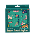 festive friends napkins feature illustrations of dogs with packaging box
