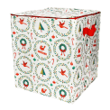 Cube-shaped storage bag with festive Christmas illustrations, featuring a red side handle
