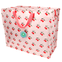 large rectangular bag with a cherry pattern on a light pink background