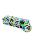 pencil case featuring various dinosaurs print with tag