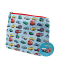 children wash bag with zip featuring various vehicles print with tag
