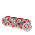 pencil case with pink floral print with zip and tag