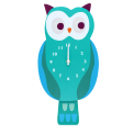 owl-shaped wooden clock with white numbered dial and clock hands