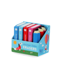 Set of erasers shaped like miniature books and pencils