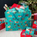 Large rectangular storage bag printed with dogs in Christmas-themed outfits, with handles