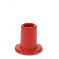 Red ceramic candle holder with a cylindrical shape and wide flat base