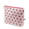 Wash bag in pink featuring colourful illustrations of red cherry print 