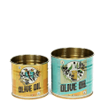 Two vintage-style olive oil-themed storage tins.
