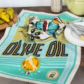 cotton tea towel featuring olive oil and birds print 
