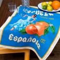 Cotton tea towel featuring a stylized "Cerveza Española" design, with an illustration of a woman in traditional Spanish dress