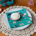 festive friends napkins feature illustrations of different dogs in winter clothing