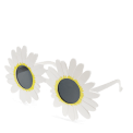 funglasses with a white daisy-shaped frame and dark lenses.
