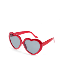 Heart-shaped funglasses with red frames and dark lenses