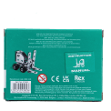 Back of mini forklift truck construction set packaging showing safety warning in multilingual