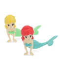 Two mermaid-shaped erasers in different colours