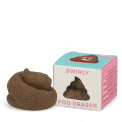 Brown swirl poo-shaped novelty eraser next to its packaging
