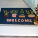 Colourful doormat featuring different pot of plant and welcome letter print 