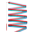 gymnastics ribbon with multicoloured stripes and red-handled stick