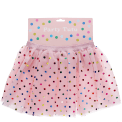 Pink skirt with colourful polka dots in packaging labelled 'Party Tutu'.