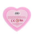 Back of rings in pink heart-shaped box with safety warnings and manufacturer details in multiple languages.