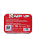 Back of sausage dog plaster tin with usage instructions and product details