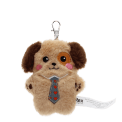 dog-shaped plush keyring wearing a tie with brown ears 