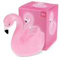 Pink flamingo night light shown next to the packaging box