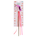 Pink unicorn wand with glittery top and ribbon streamers in packaging