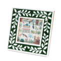 Square green picture frame with white leaf patterns on the border.