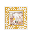 Square picture frame with white leaf patterns and mustard yellow colour on the border.
