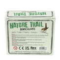 Back of Nature Trail binoculars packaging box with safety warnings