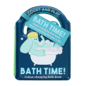 Colour changing bath book' featuring an elephant in a bathtub wearing a yellow polka-dotted shower cap with tag
