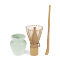 Matcha set with bamboo whisk, ceramic whisk holder, and scoop