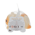 Squidgy stress cat in its packaging with tag showing safey warnings and barcode