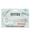 Fridge magnet with bottle oppener in guitar shaped packaging
