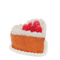 Heart-shaped cake candle with orange sides and red berry decorations on top