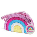 Children’s glitter rainbow handbag with colourful arcs and a pink strap with tag