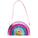 Children’s glitter rainbow handbag with colourful arcs and a pink strap