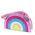Children’s glitter rainbow handbag with colourful arcs and a pink strap