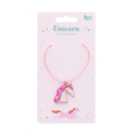 Children’s necklace with pink cord and sparkling unicorn pendant in packaging