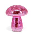 Pink disco mushroom-shaped table lamp with mirrored tiles.