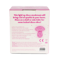 Back of pink disco table lamp packaging with product details and safety warnings.