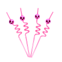 Four pink curly straws each topped with a small pink disco ball decoration.