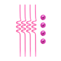 Four pink curly straws with four small pink disco ball decorations.