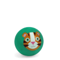 Green bouncy ball with a tiger face design 