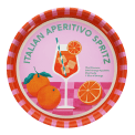 Round metal serving tray with Italian Aperitivo Spritz design featuring cocktail and oranges